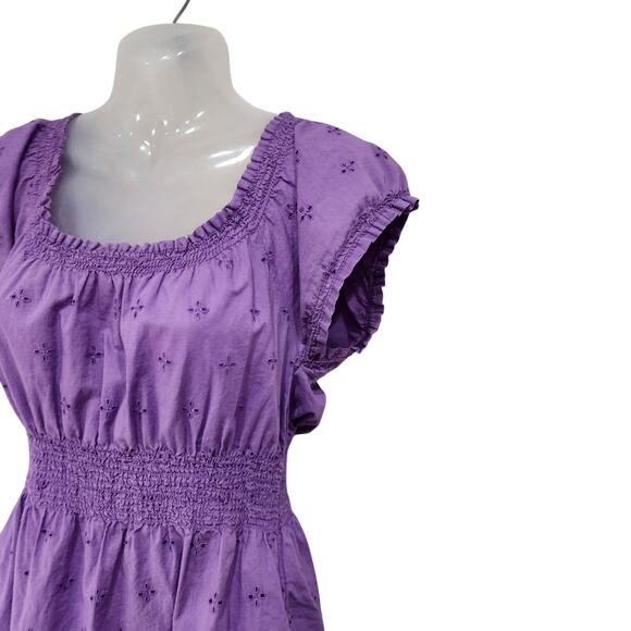 Divided H&M Square Neck Eyelet Floral Milkmaid Mini Dress Purple Smocked Size 4 - Picture 4 of 10